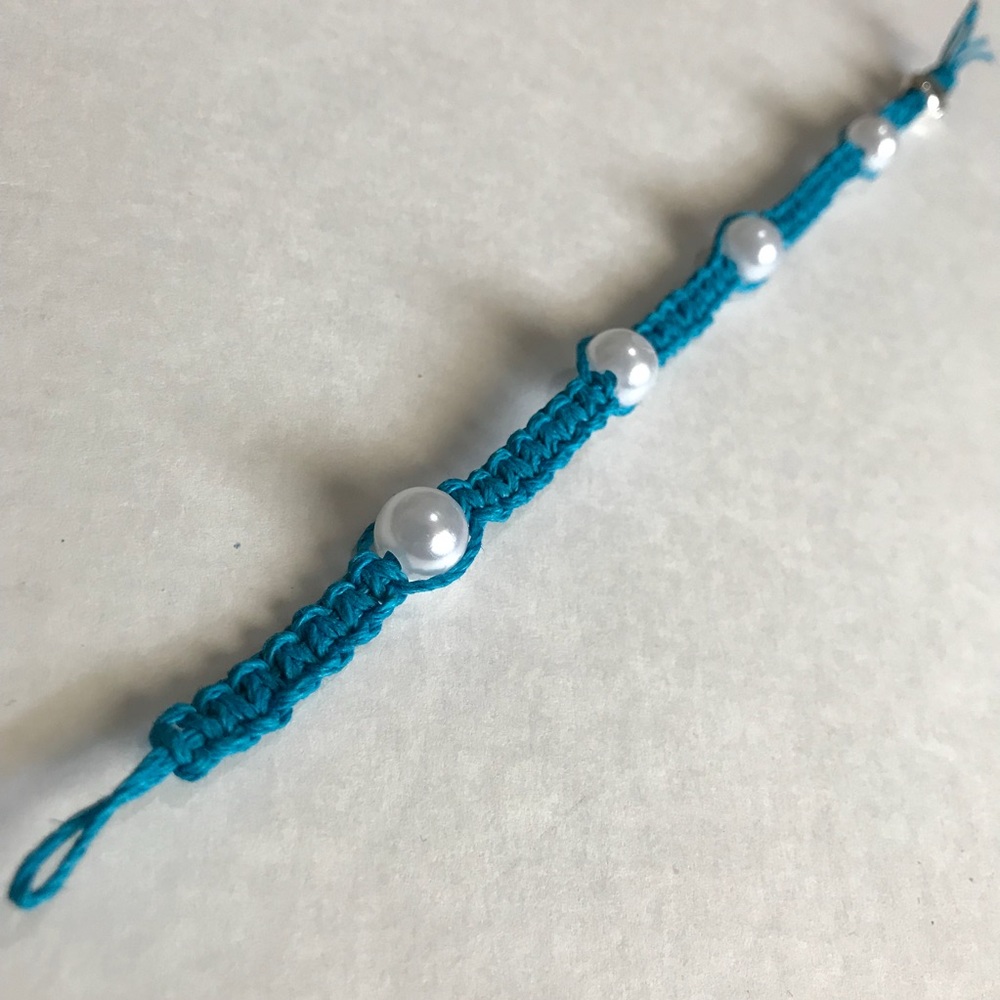 [Hand Made] (Blue/ Pearl) - Pearl Hemp Bracelet